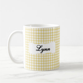 Caneca De Café Classic Yellow Gingham Personalized Name