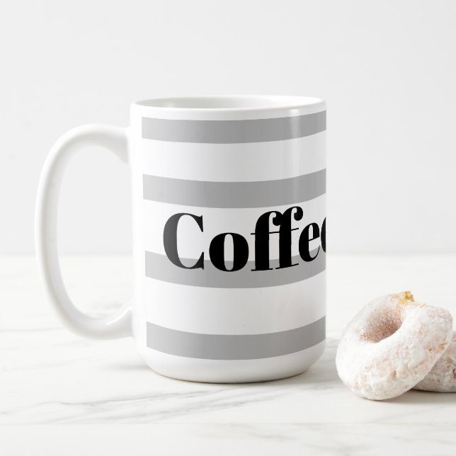 Caneca de Café Clássica - Cinza com Argolas Azuis (Com Donut)