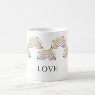 Caneca de Café Clássica Floral Boho Arco-Íris