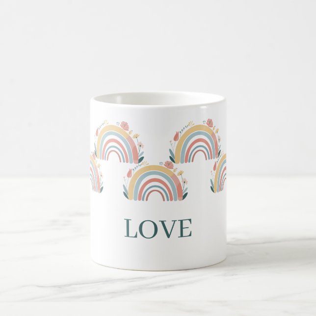 Caneca de Café Clássica Floral Boho Arco-Íris (Centro)