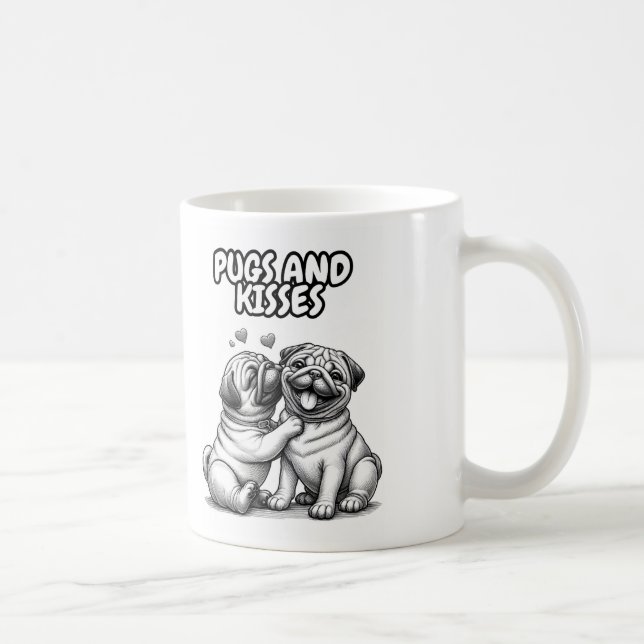 Caneca De Café Clássica Mug com Pugs e beijos (Direita)