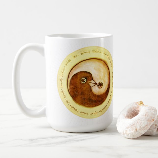 Caneca de café clássica Yin Yang - pombas de paz d (Com Donut)