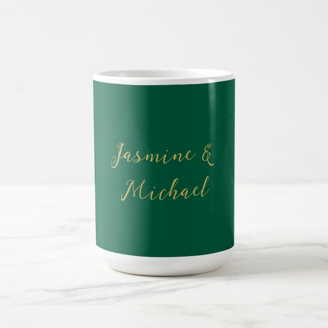 Caneca De Café Classical Calligraphy Couple Names Green & Gold (Centro)