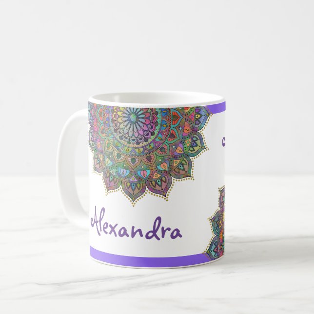 Caneca De Café Clássico Colorosamente Mandala Índia Estilo 1 (Frente Esquerda)