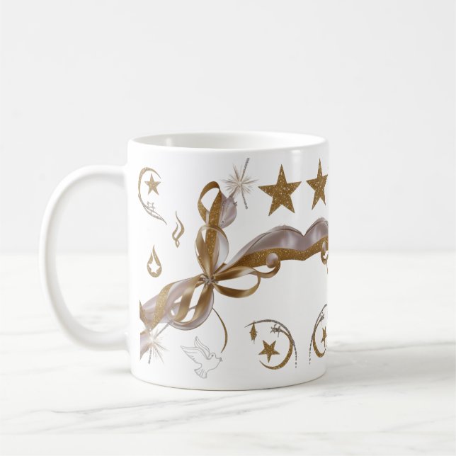 Caneca De Café Clássico de Natal Elegante Dourado Brilho Celestia (Esquerda)