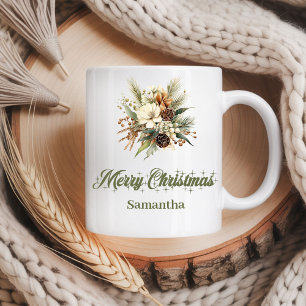 Caneca De Café Clássico design neutro terroso nome personalizado 