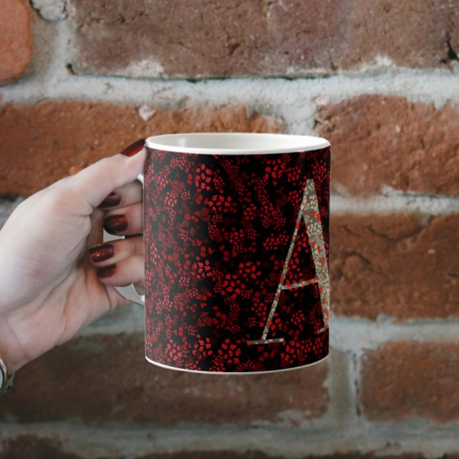 Caneca De Café Clássico Elegante Floral Monograma A vermelho com  (Criador carregado)