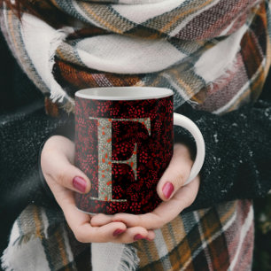 Caneca De Café Clássico Elegante Floral Monograma F vermelho w/fr