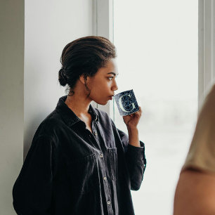 Caneca De Café Clássico Elegante Floral Monograma G azul c/frase 