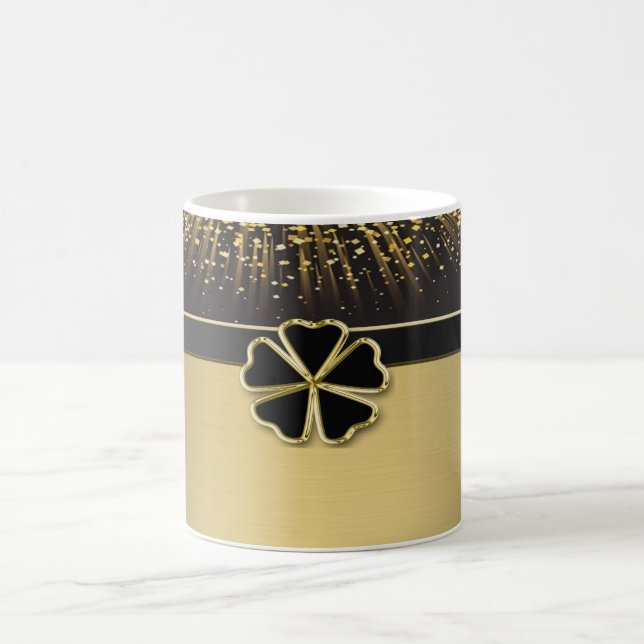 Caneca De Café Clássico Elegante Irlandês Shamrock,Faux Dourado C (Centro)