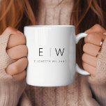 Caneca De Café Clássico Elegante Moderno Monograma<br><div class="desc">Elevem a sua rotina matinal com a nossa caneca de café com nome moderno minimalista preto e branco. Esta caneca elegante e na moda traz um toque de elegância contemporânea ao seu ritual diário de café. Criado com qualidade em mente, apresenta uma design minimalista em preto e branco clássico, fazer...</div>