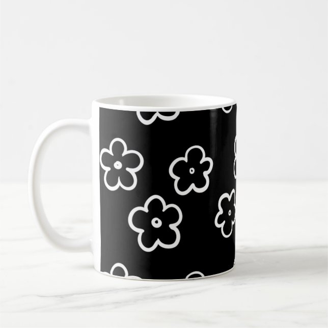 Caneca De Café Clássico Floral Branco e Preto-Chico Retroativo Y2 (Esquerda)