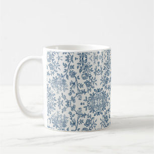Caneca De Café Clássico Francês Vintage Gravado Floral Toile-Azul