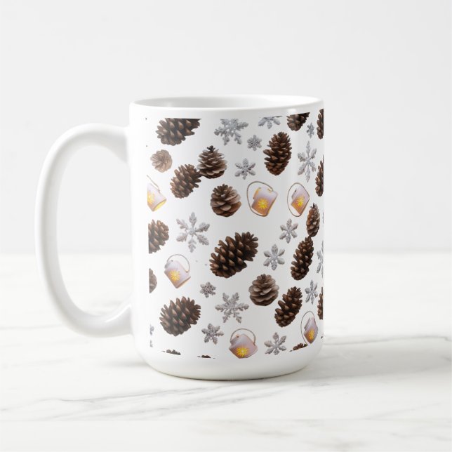 Caneca De Café Clássico Mug de 15 oz | Pinecone Snowflake Lantern (Esquerda)