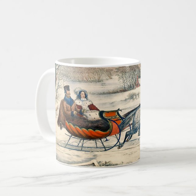Caneca De Café Clássico Passeio de Trenó de 1853 Currier Ives Est (Frente Esquerda)