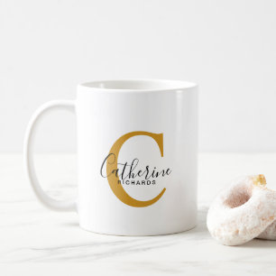 Caneca De Café Clássico Personalizado Amarelo Escuro Monograma