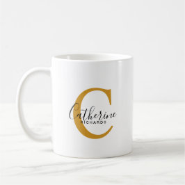 Caneca De Café Clássico Personalizado Amarelo Escuro Monograma