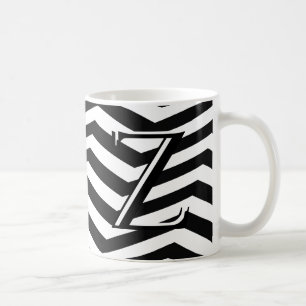 Caneca De Café Clássico preto branco Chevron Zig Zag Monograma