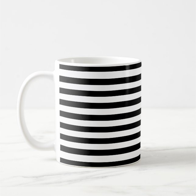 Caneca De Café Clássico, preto e branco moderno, com risca horizo (Esquerda)