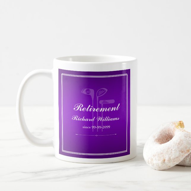 Caneca De Café Clássico Tema Golfe de Aposentação Branco Roxo (Com Donut)
