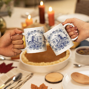 Caneca De Café Clássico Vintage Chic Dutch Windmill Delft Blue