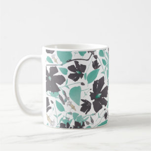 Caneca De Café Clematis Floral Pattern Teal Brown