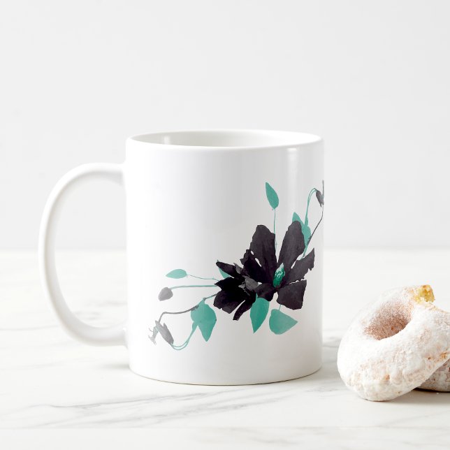 Caneca De Café Clematis Teal Watercolor Floral (Clematis Teal Watercolor Floral Coffee Mug from Studio Posies.)