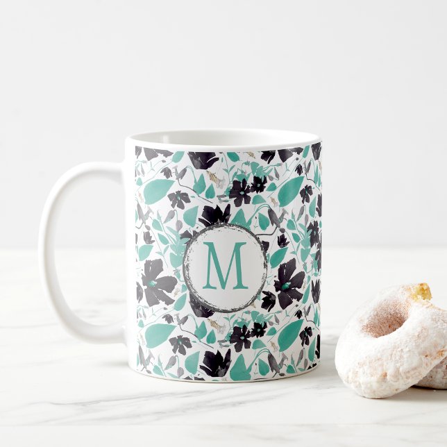 Caneca De Café Clematis Vine Elegant Teal Flowers Café Mug (Clematis Vine Elegant Teal Flowers Coffee Mug from Studio Posies.)