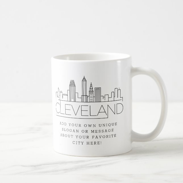 Caneca De Café Cleveland Stylized Skyline | Slogan Personalizado (Direita)