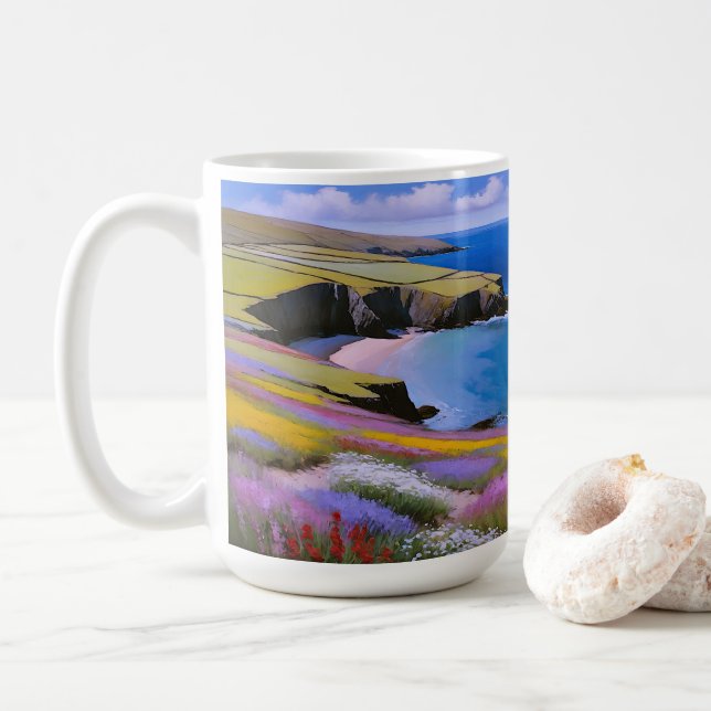 Caneca De Café Cliff Verdant e Ondas do Azure (Com Donut)