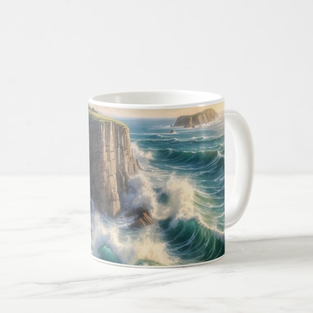 Caneca De Café Cliffside Ocean Waves Coastal Landscape Coffee Mug (Frente Esquerda)