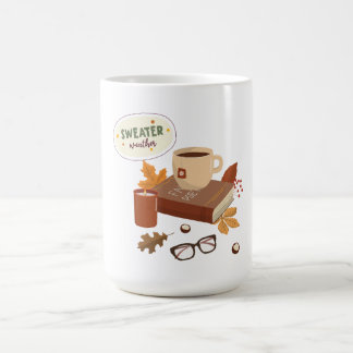 Caneca De Café Clima de Suéter de Outono Aconchegante Livro & Chá