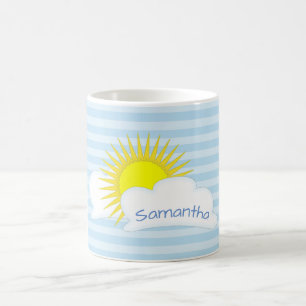 Caneca De Café Clima Sol e Nuvens Personalizados com Listras