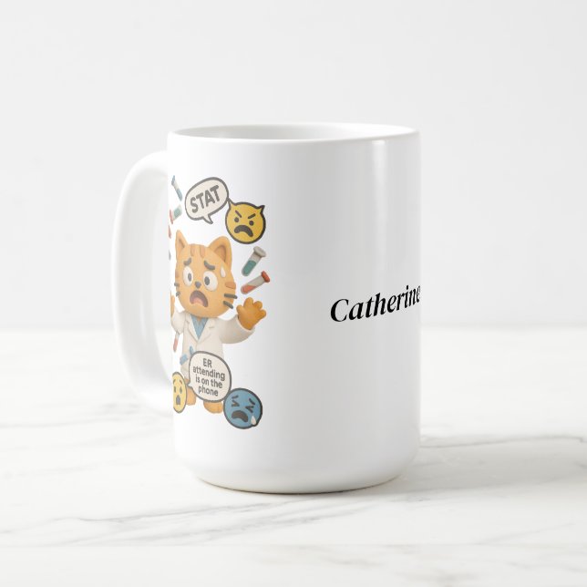 Caneca De Café Clinical Lab Tech Cat Running So Many Tests (Frente Esquerda)