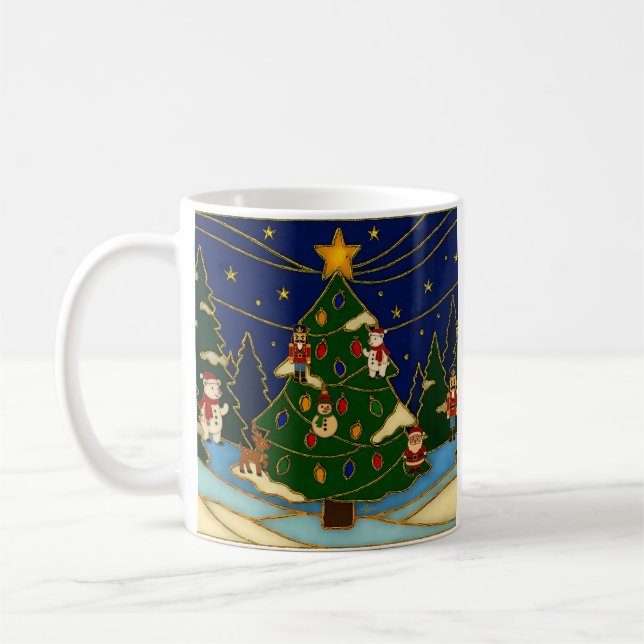 Caneca De Café Cloisonne Art Whimsical Forest Classic Christmas  (Esquerda)