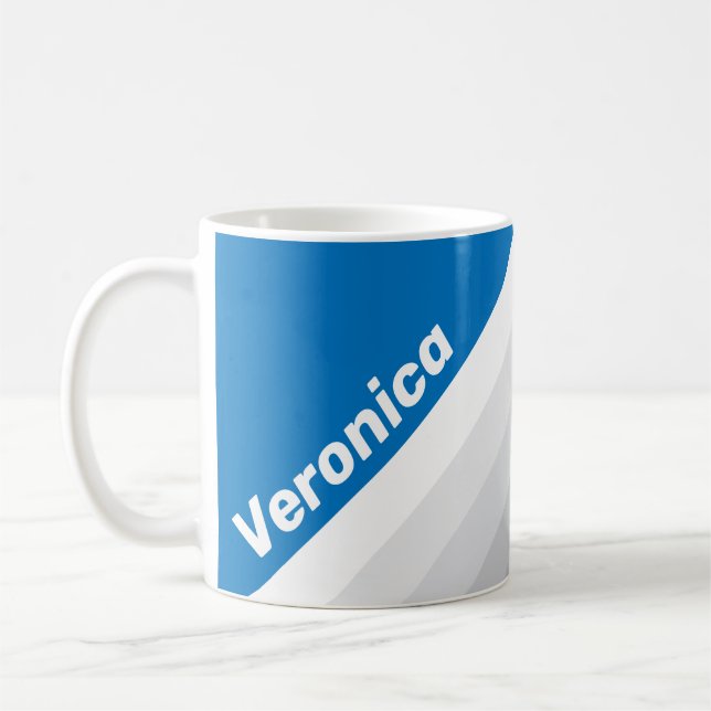 Caneca De Café Cloudy Blue Sky Stripes with Name (Esquerda)