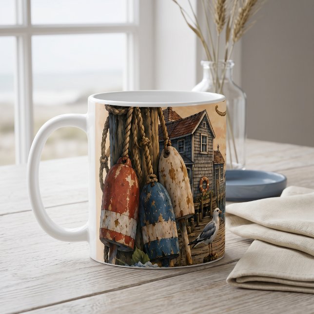 Caneca De Café Clube da Manhã do Porto Farol Costeiro (Harbor Morning Club Coastal Lighthouse Coffee Mug)