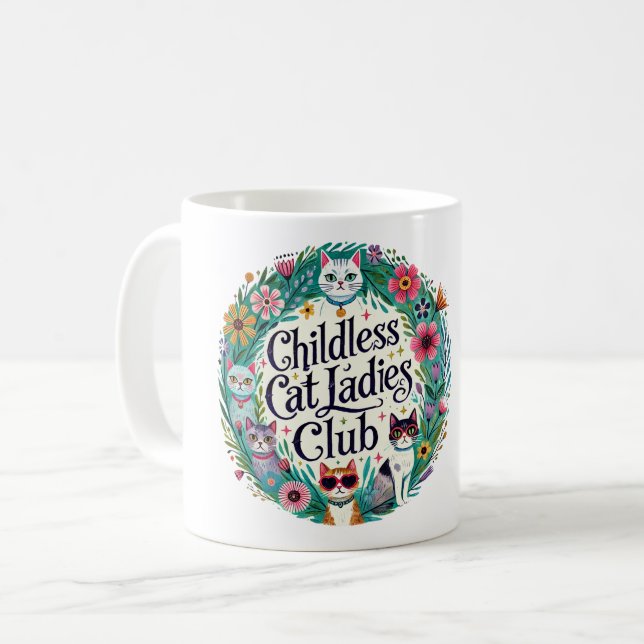 Caneca De Café Clube das Mulheres de Gato Sem Fios (Frente Esquerda)