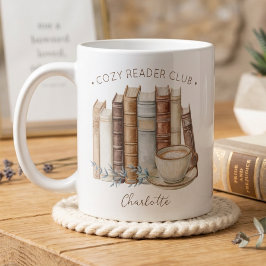 Caneca De Café Clube de Leitor Aconchegante Livros Florais Aquare