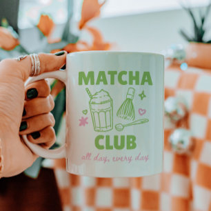 Caneca De Café Clube Matcha Verde e Rosa Doodles Verão