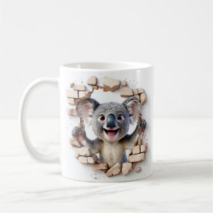 Caneca De Café Coala Alegre Derrubando Parede de Tijolos Bege