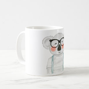 Caneca De Café Coala Fofo de Aquarela com Óculos