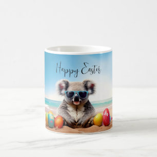Caneca De Café Coala na praia com ovos de Páscoa Feliz Páscoa