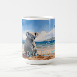 Caneca De Café Coala observando o oceano Feliz Páscoa