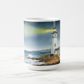 Caneca De Café Coastal Lighthouse with Light Beam