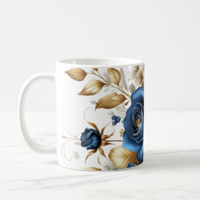 Caneca De Café Cobalt White Flowers (Esquerda)