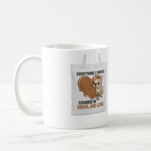 Caneca De Café Coberto de Baba e Amor Bulldog Francês Fofo e Dive (Esquerda)