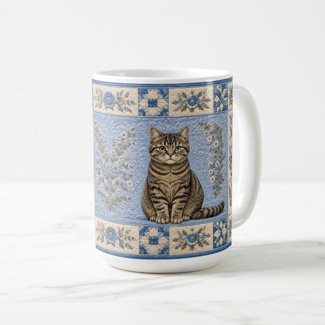 Caneca De Café Cobertor de Gato Tabby Cinza (Frente Esquerda)
