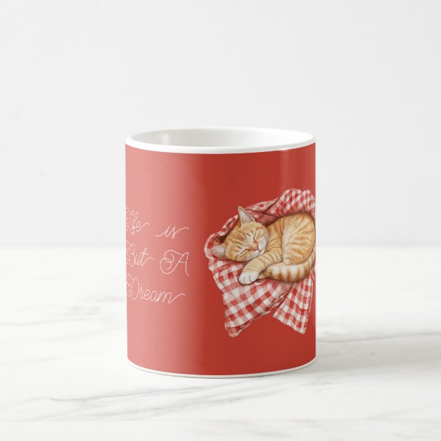 Caneca De Café Cobertor de Listras Xadrez Vermelhas Gato Laranja (Centro)