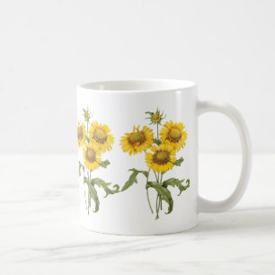 Caneca De Café Cobertura Floral Vintage Flor de Girassol por Redo